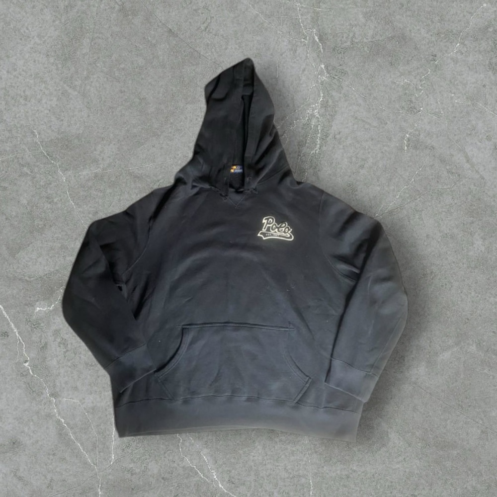 Polo Ralph Lauren Hoodie‎ Mens XL Black Script Logo Spellout Hooded Pullover Y2K